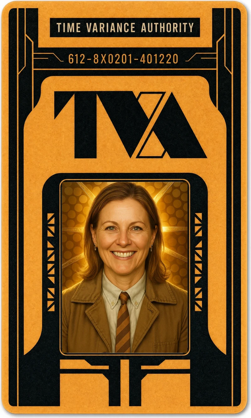 Example TVA ID badge with a styled customer portrait