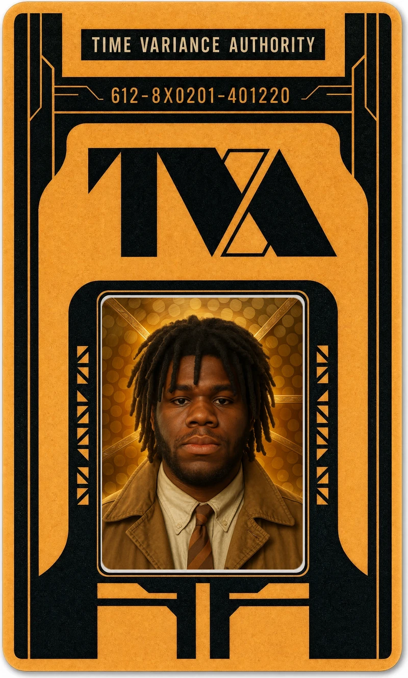 Example TVA ID badge with a styled customer portrait